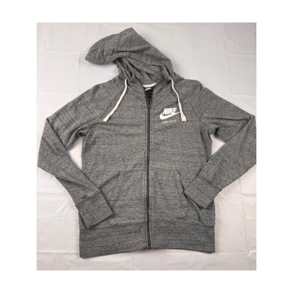 Nike Gym Vintage Full Zip Hoodie Heather Gray Just Do It Womens Small Athletic